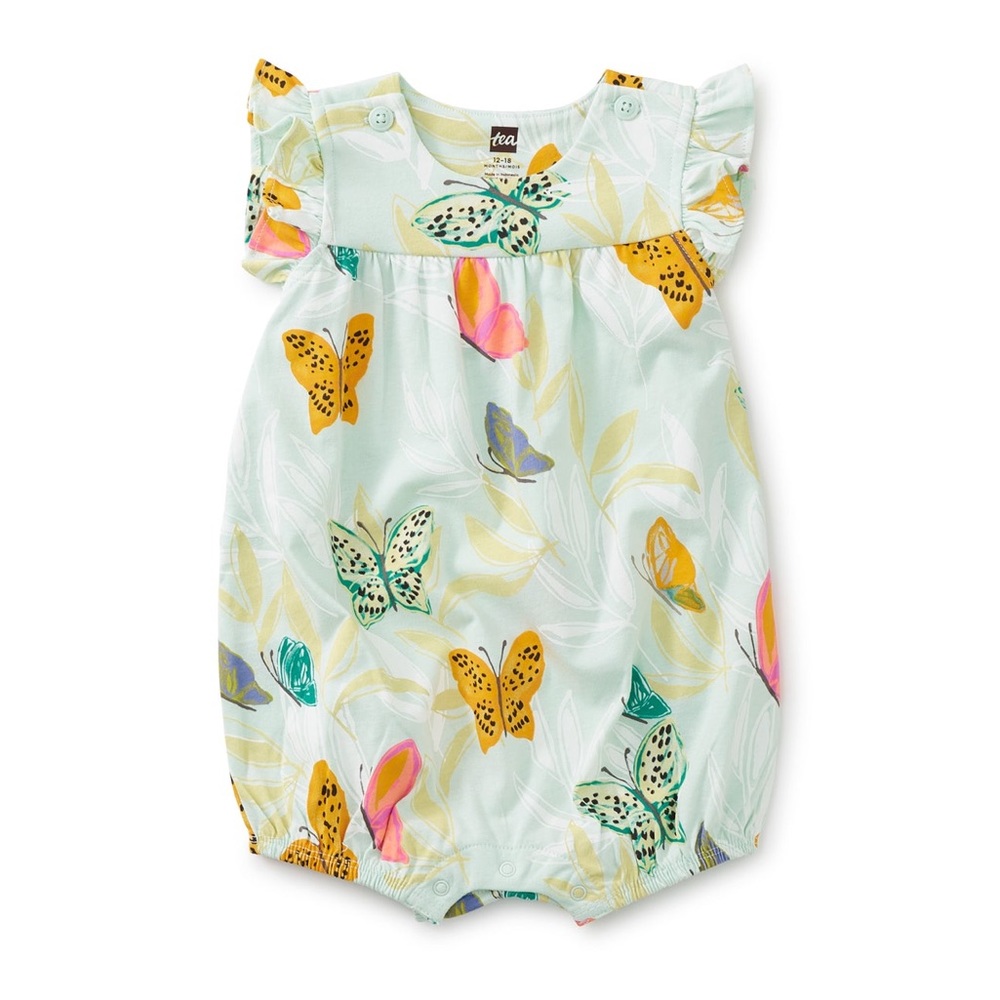 Tea Collection Flutter Sleeve Short Romper- Butterfly 0-3 Months